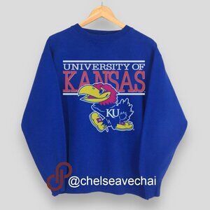 Vintage University of Kansas Jayhawks KU Football Crewneck Sweatshirt NCAA Shirt
